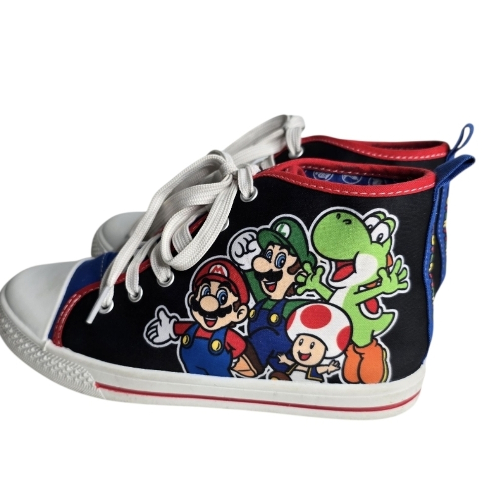 Super Mario High Tops Sneaker Shoes Size 3 Lace Up Black Red Blue *